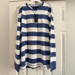 Tommy Hilfiger Navy and White Striped Crewneck Shirt 100% cotton